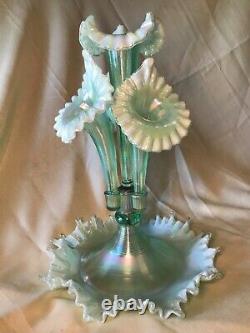 Fenton Art Glass 2000 Willow Green Opalescent Epergne Frank Fenton signed. RARE