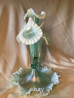 Fenton Art Glass 2000 Willow Green Opalescent Epergne Frank Fenton signed. RARE