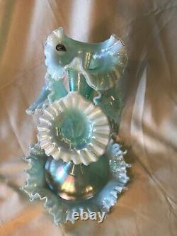 Fenton Art Glass 2000 Willow Green Opalescent Epergne Frank Fenton signed. RARE