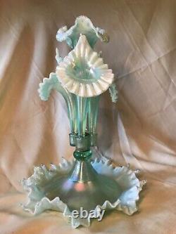 Fenton Art Glass 2000 Willow Green Opalescent Epergne Frank Fenton signed. RARE