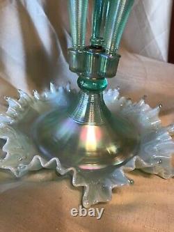 Fenton Art Glass 2000 Willow Green Opalescent Epergne Frank Fenton signed. RARE