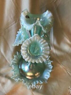 Fenton Art Glass 2000 Willow Green Opalescent Epergne Frank Fenton signed. RARE