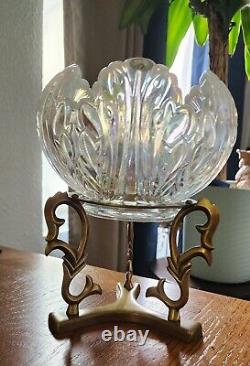 Fenton Art Glass 95th Empress Lotus Bowl French Opalescent with Stand & Stickers