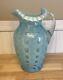 Fenton Art Glass Blue Opalescent Coin Dot Ice Lip Ruffle Pitcher Jug 9.5h