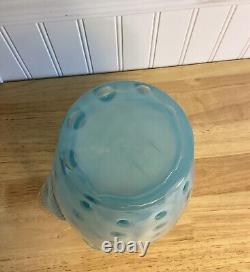 Fenton Art Glass Blue Opalescent Coin Dot Ice Lip Ruffle Pitcher Jug 9.5H