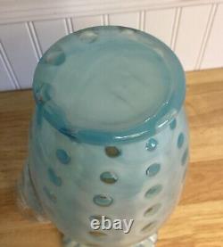 Fenton Art Glass Blue Opalescent Coin Dot Ice Lip Ruffle Pitcher Jug 9.5H