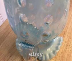 Fenton Art Glass Blue Opalescent Coin Dot Ice Lip Ruffle Pitcher Jug 9.5H