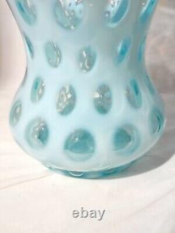 Fenton Art Glass Blue Opalescent Coin Dot Ruffled Rim Large Vase 8 1947-1955