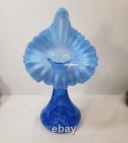 Fenton Art Glass Blue Opalescent Daisy & Fern JIP Jack in Pulpit Vase 11
