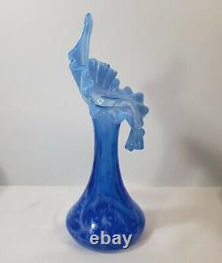 Fenton Art Glass Blue Opalescent Daisy & Fern JIP Jack in Pulpit Vase 11