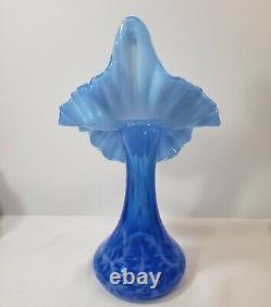 Fenton Art Glass Blue Opalescent Daisy & Fern JIP Jack in Pulpit Vase 11