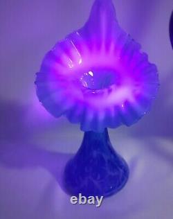 Fenton Art Glass Blue Opalescent Daisy & Fern JIP Jack in Pulpit Vase 11