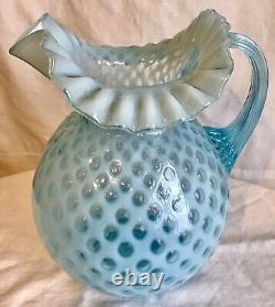 Fenton Art Glass Blue Opalescent Honeycomb Pitcher