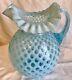 Fenton Art Glass Blue Opalescent Honeycomb Pitcher