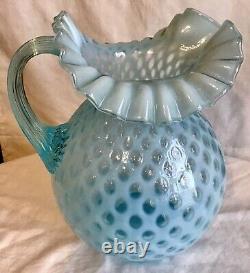 Fenton Art Glass Blue Opalescent Honeycomb Pitcher