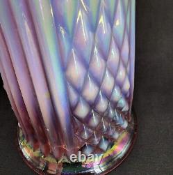 Fenton Art Glass, Blush Rose Opalescent, Diamond Point and Column, Swung Vase