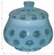 Fenton Art Glass Coin Dot #1522 Blue Opalescent Covered Candy Dish Super Nice