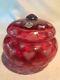 Fenton Art Glass Cranberry Opalescent 1998 Heart Optic Covered Jar