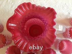 Fenton Art Glass Cranberry Opalescent Baby Coin Dot Ice Lip Pitcher & 8 Tumblers