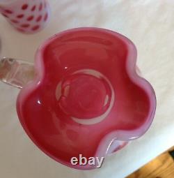 Fenton Art Glass Cranberry Opalescent Coin Dot Decanter & 6 Tumblers850.00