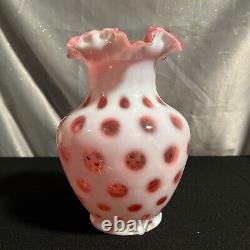 Fenton Art Glass Cranberry Opalescent Coin Dot Vase #1353 1947-1949