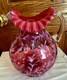 Fenton Art Glass Cranberry Opalescent Fern & Daisy Pitcher