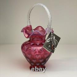 Fenton Art Glass Cranberry Opalescent Heart 10 1/2 Basket Limited Edition