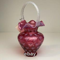 Fenton Art Glass Cranberry Opalescent Heart 10 1/2 Basket Limited Edition