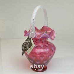 Fenton Art Glass Cranberry Opalescent Heart 10 1/2 Basket Limited Edition