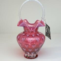 Fenton Art Glass Cranberry Opalescent Heart 10 1/2 Basket Limited Edition