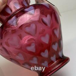 Fenton Art Glass Cranberry Opalescent Heart 10 1/2 Basket Limited Edition