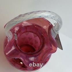 Fenton Art Glass Cranberry Opalescent Heart 10 1/2 Basket Limited Edition