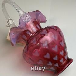 Fenton Art Glass Cranberry Opalescent Heart 10 1/2 Basket Limited Edition