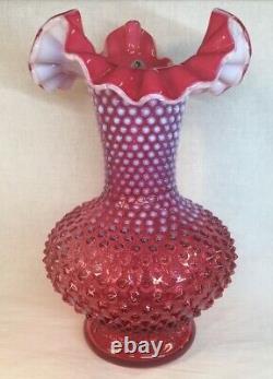Fenton Art Glass Cranberry Opalescent Hobnail 10 1/2 Tall Vase