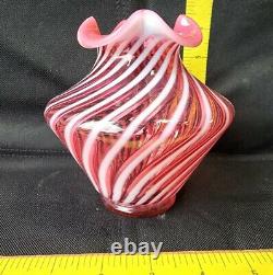 Fenton Art Glass Cranberry Opalescent Optic Swirl Vase Flawless Shape