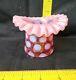 Fenton Art Glass Cranberry Opalescent Ruffled Coin Dot Top Hat Vase Flawless