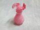 Fenton Art Glass Cranberry Opalescent Ruffled Swirl Vase 6 Tall Orig Foil Label