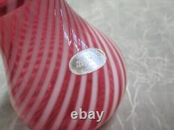 Fenton Art Glass Cranberry Opalescent Ruffled Swirl Vase 6 tall ORIG FOIL LABEL