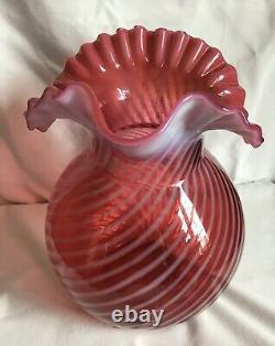 Fenton Art Glass Cranberry Opalescent Spiral Optic Pitcher And 6 Tumblers