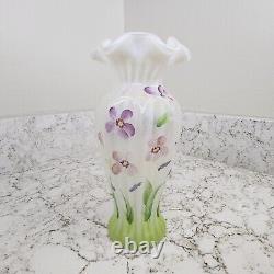 Fenton Art Glass French Opalescent Painted Vase Signed Susan K Fenton with Sticker