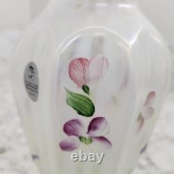 Fenton Art Glass French Opalescent Painted Vase Signed Susan K Fenton with Sticker