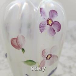 Fenton Art Glass French Opalescent Painted Vase Signed Susan K Fenton with Sticker