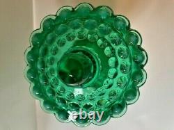 Fenton Art Glass Green Opalescent Hobnail Covered Pedestal Candy Dish