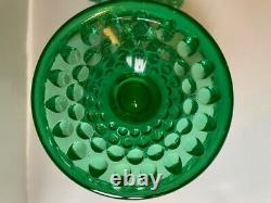 Fenton Art Glass Green Opalescent Hobnail Covered Pedestal Candy Dish