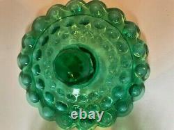 Fenton Art Glass Green Opalescent Hobnail Covered Pedestal Candy Dish
