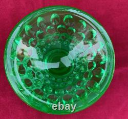 Fenton Art Glass Green Opalescent Hobnail Covered Pedestal Candy Dish 8.5