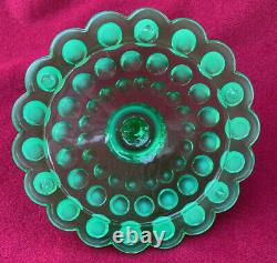 Fenton Art Glass Green Opalescent Hobnail Covered Pedestal Candy Dish 8.5