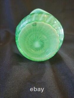 Fenton Art Glass Green Uranium Opalescent Swirl Jack In The Pulpit Vase 30's