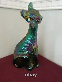 Fenton Art Glass HAPPY WINK Smiling CAT Pearl Iridescent opalescent tall