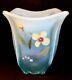 Fenton Art Glass Hand Painted Sand Petals Aquamarine Opalescent Square Vase